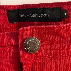 Calvin Klein Jeans Vibrant Red Denim Waist Button Detail